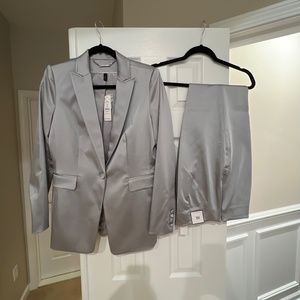 NWT WHBM satin suit in sterling jack size 8 and tapered ankle pant in 8L